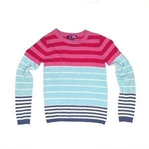 Aqua Sweater Girl’s Crew Neck Striped Size 6 Pink Blue White Cotton New
